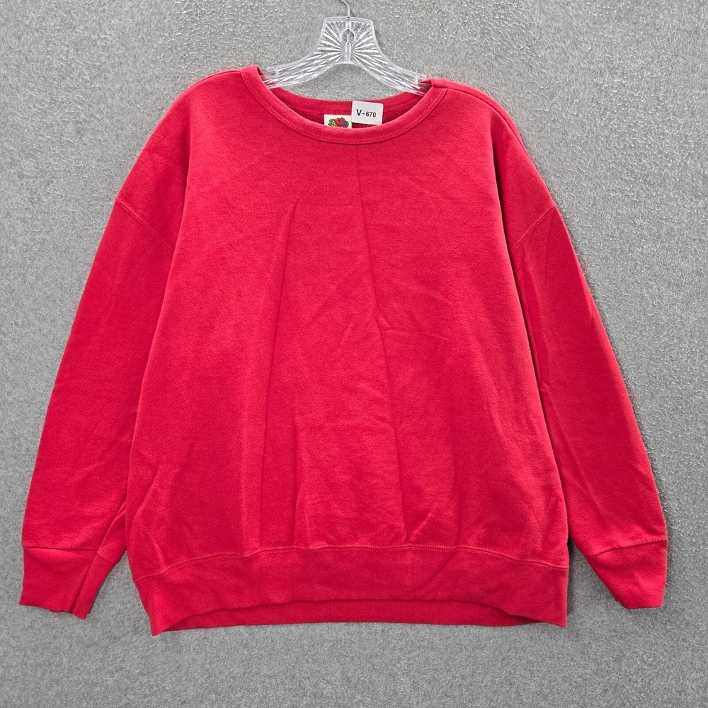 VINTAGE Fruit Of The Looms Men Sweatshirt XL Red Blank Fleece Pullover‎